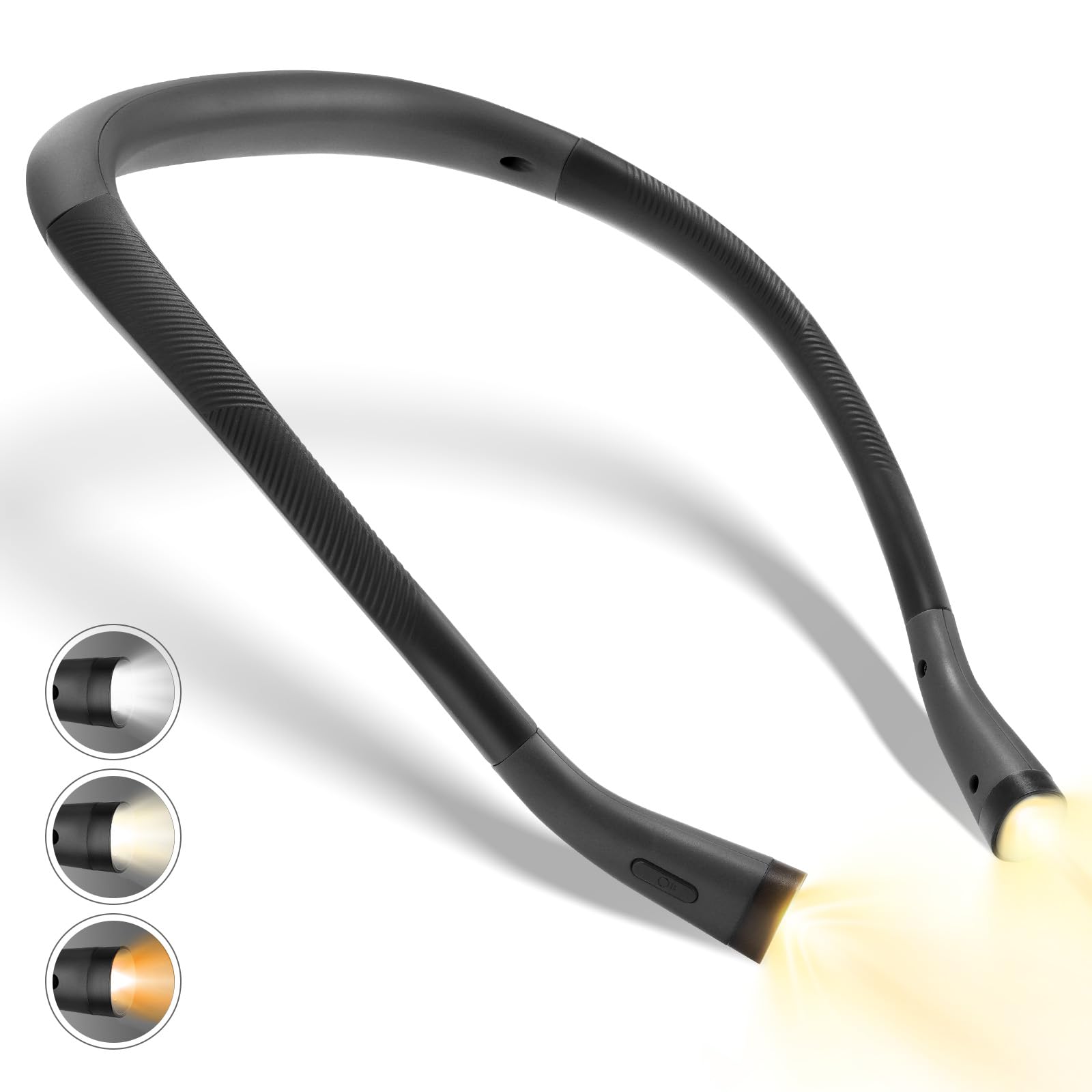 LUXJET Rechargeable Book Light for Reading at Night 3 Colors and 3 Brightness Bendable Arm Neck Light for Jogging and Camping