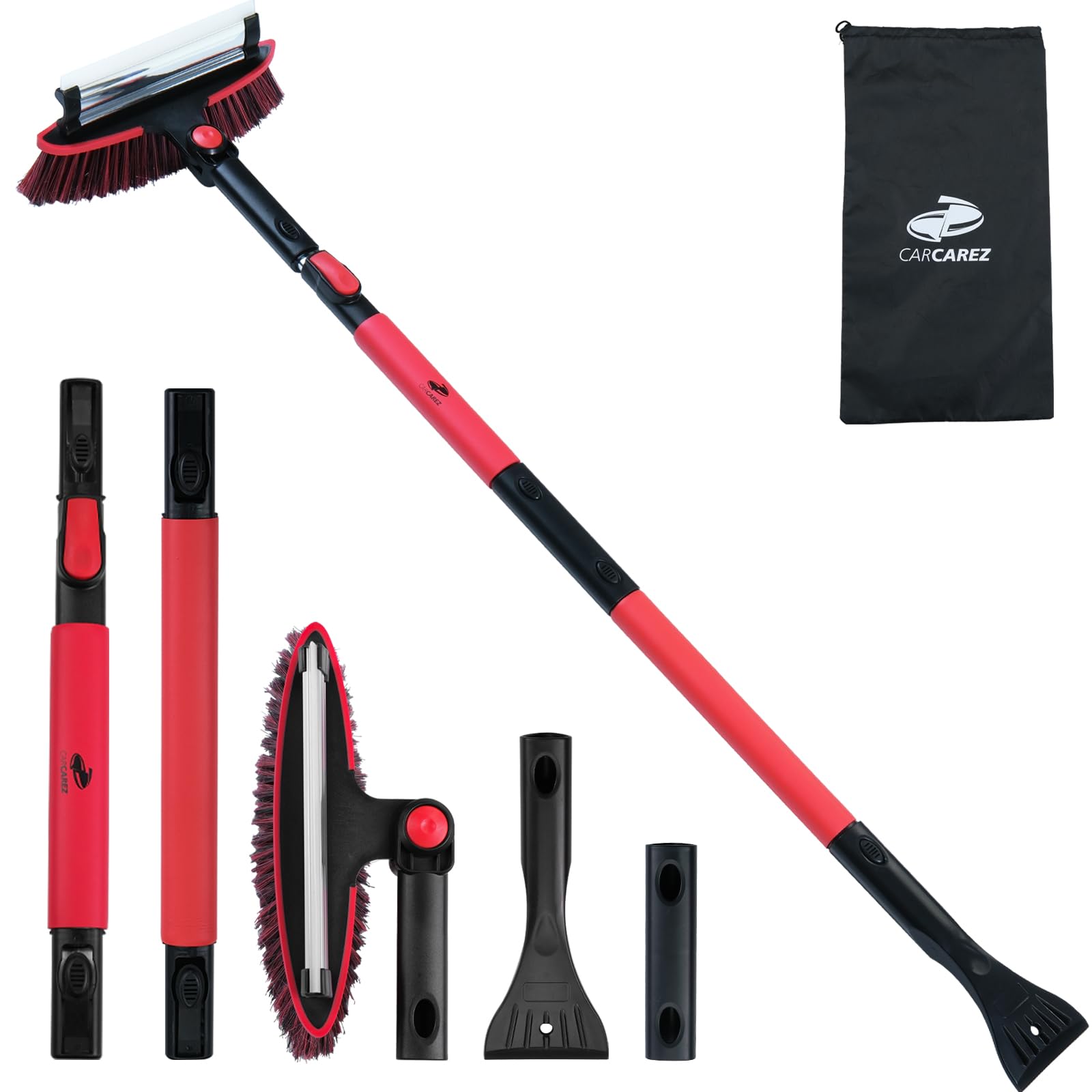 CARCAREZ Cepillo de nieve extensible de 56 pulgadas con escobilla de goma y raspador de hielo, agarre de espuma, cepillo de nieve para parabrisas automático, herramienta de eliminación de arañazos,