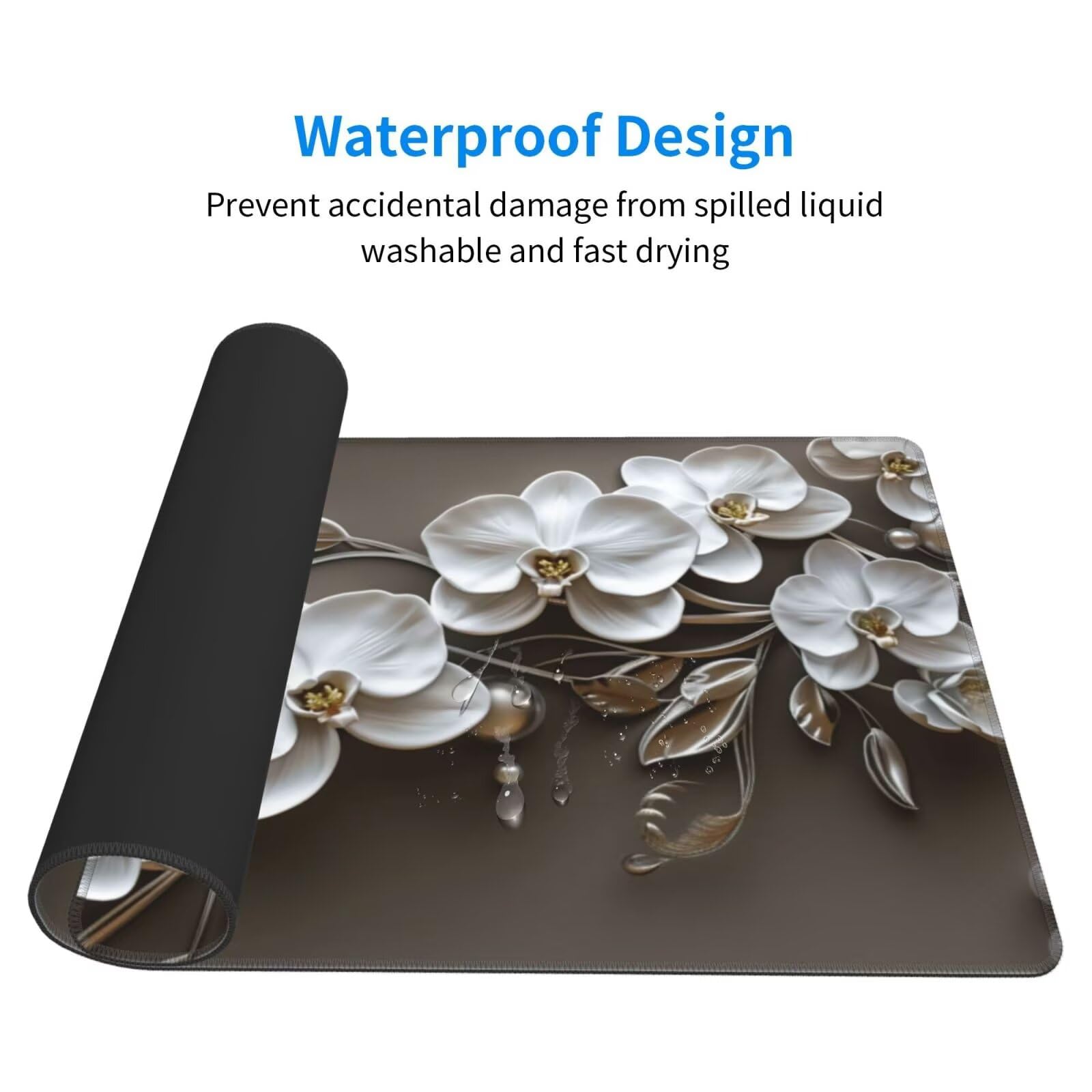 Alfombrilla de Ratón Gaming Grande XXL 1400x600x4mm con Bordes Cosidos, Tela de Micro Tejido, Base de Goma Antideslizante y Mouse Pad, para Teclado Escritorio, PC, Oficina Orquídea Blanca Marrón Y7016