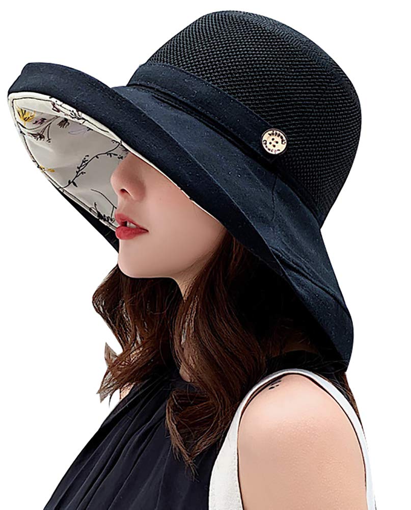 Caistre Sombreros de verano de malla para mujer, sombrero de playa ligero UPF50+sombrero de cubo de ala ancha con correa de barbilla