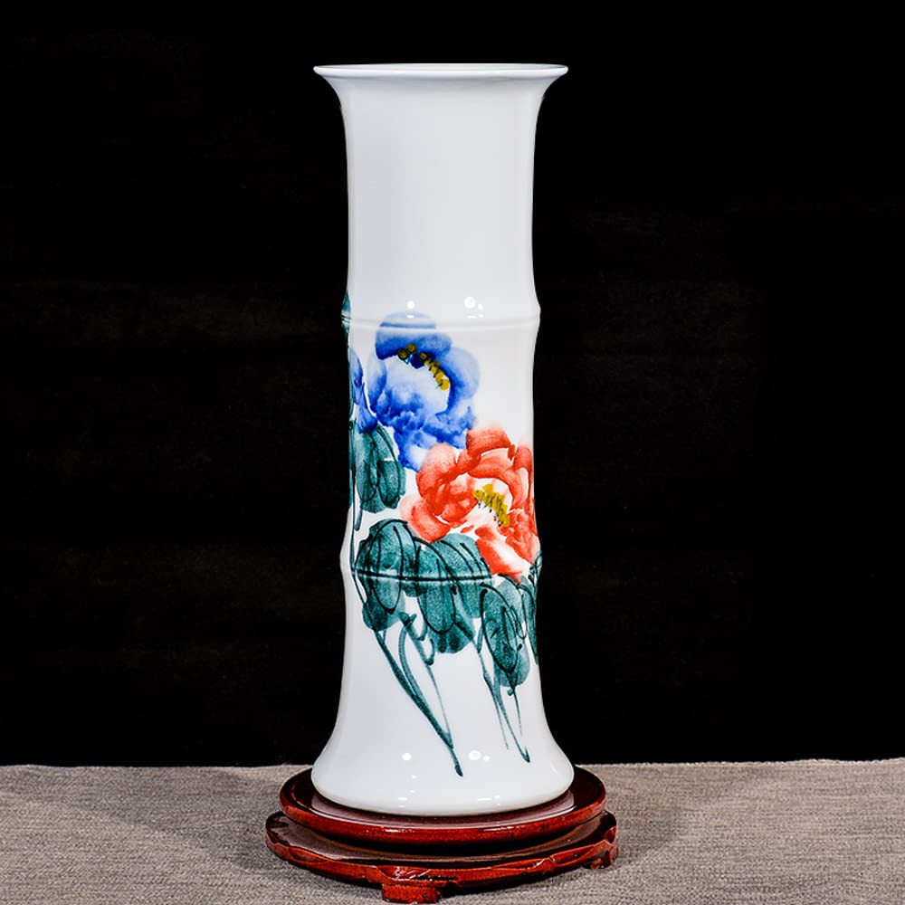 asdchZen Chinoiserie Jingdezhen Porcelain Vase Rich Bamboo Flower Arrangement In Living Room Large Straight Tube Water Culture Flower Arrangement,F
