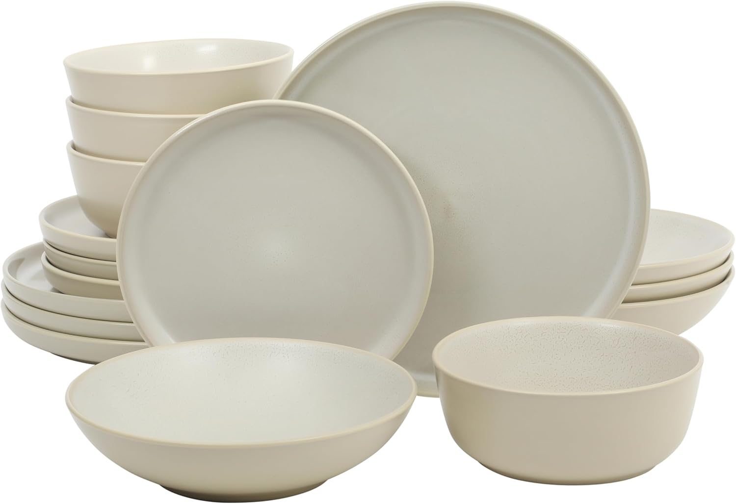 Gibson Elite Tribeca Loft 16-Piece Dinnerware Set – Matte Cream and White Reactive Glaze Stoneware, Double Bowl Round Plates and Bowls – Modern Neutral Tableware for 4, Dishwasher & Microwave Safe