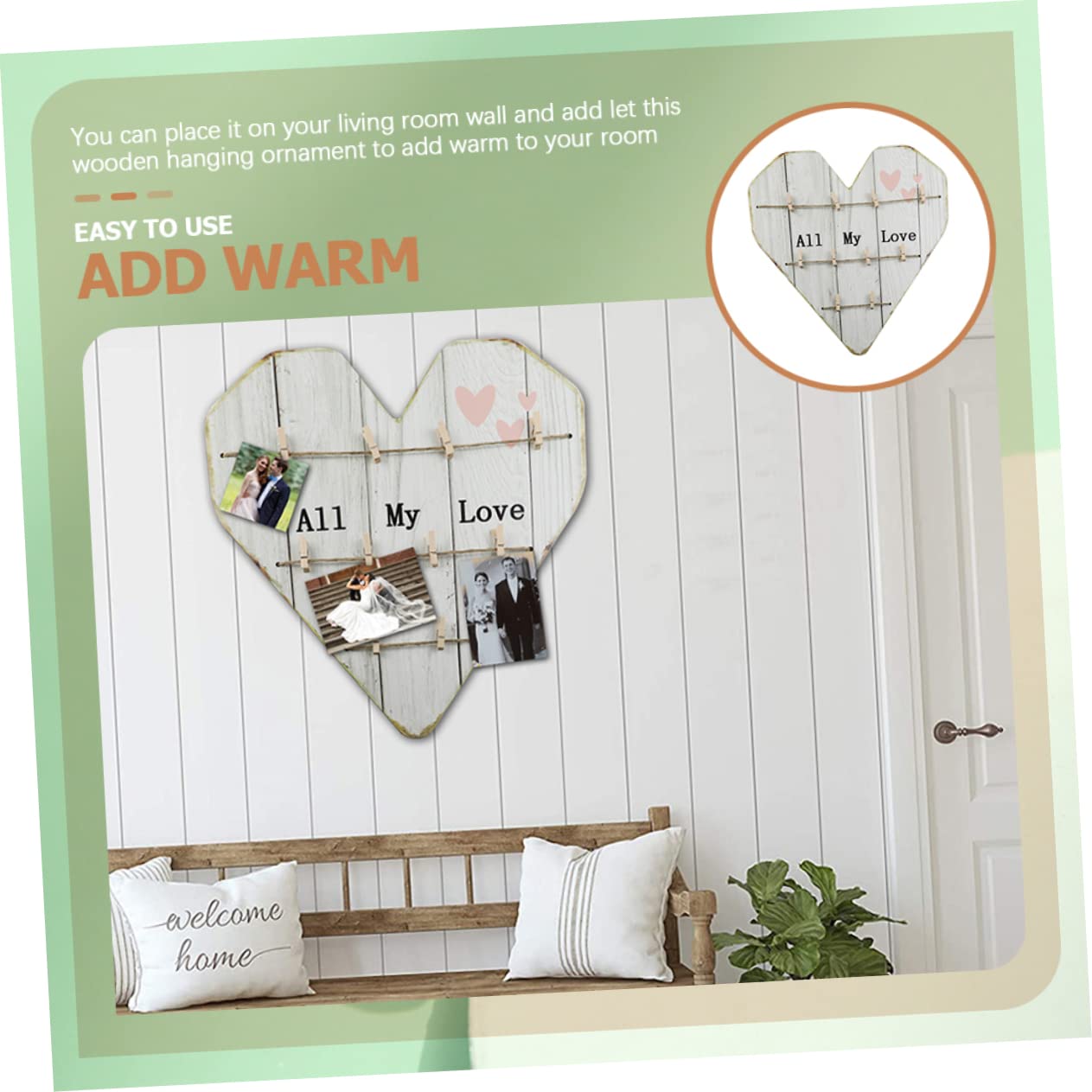 Didiseaon Legno Decorazione da Parete Rustico Beige, Portafoto a Forma di Cuore Stile Farmhouse, Matrimonio Festa, e Casa