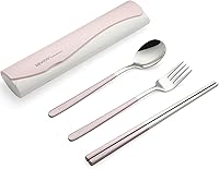 DEVICO Pink Portable Travel Utensils with Case - Reusable 18/8 Stainless Steel Cutlery Set for Camping, Lunch & Picnic
