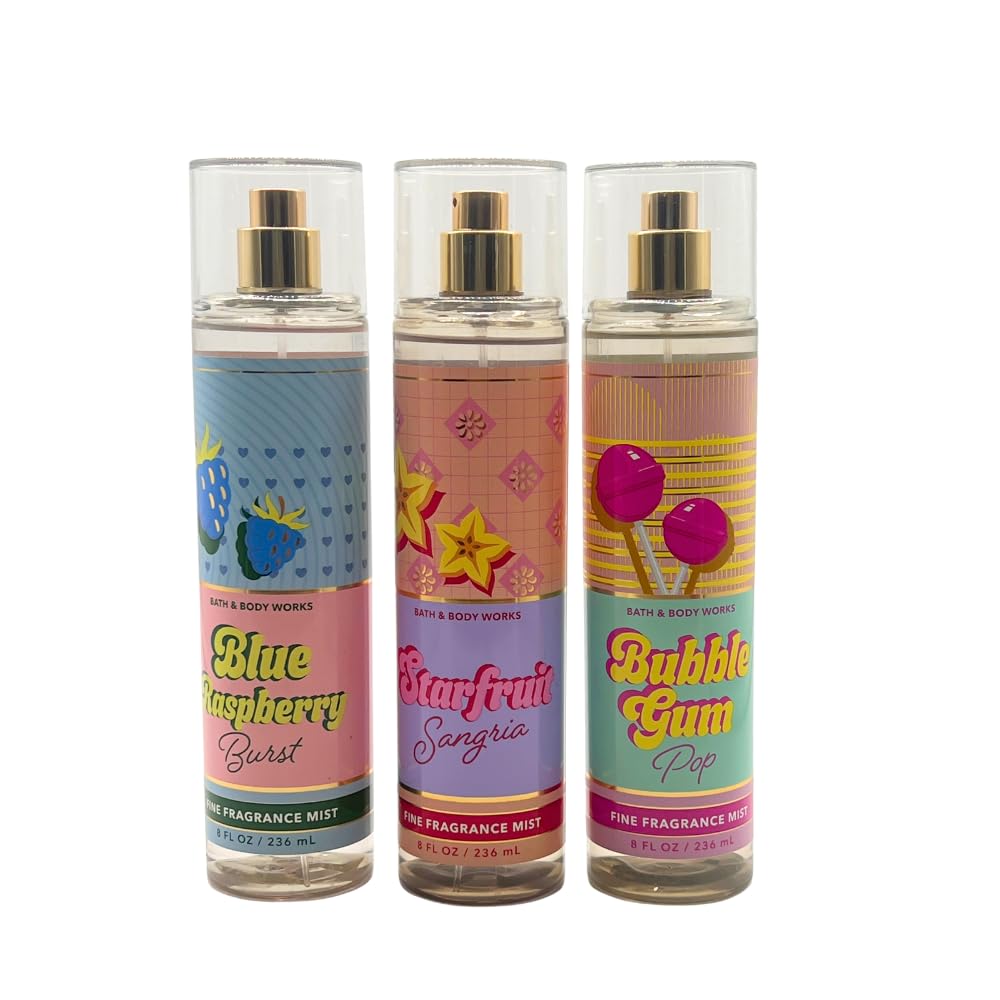 Bath & Body Works STARFRUIT SANGRIA, BUBBLE GUM POP, BLUE RASPBERRY BURST Fine Fragrance Mist 3-piece Gift Set with a Red Bow for Holidays 8 fl oz each - Image 3