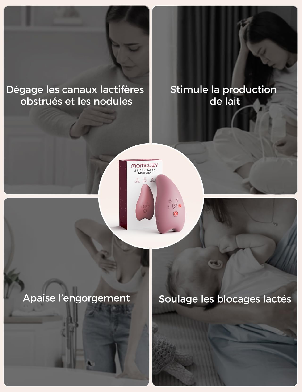 Momcozy A1Pro Masseur d’Allaitement, Vibration et Chauffe Rapide | Vibration Profonde et Chauffe Rapide, Mémoire et Charge Rapide, pour un Usage Pratique pendant l’Expression