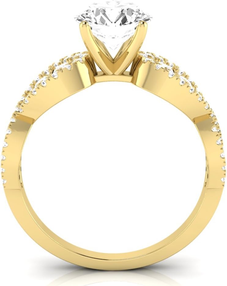 1.6 CTW Round Cut Designer Twisting Eternity Channel Set Four Prong Diamond Engagement Ring, K Color I2 Clarity, 1 Ct Center