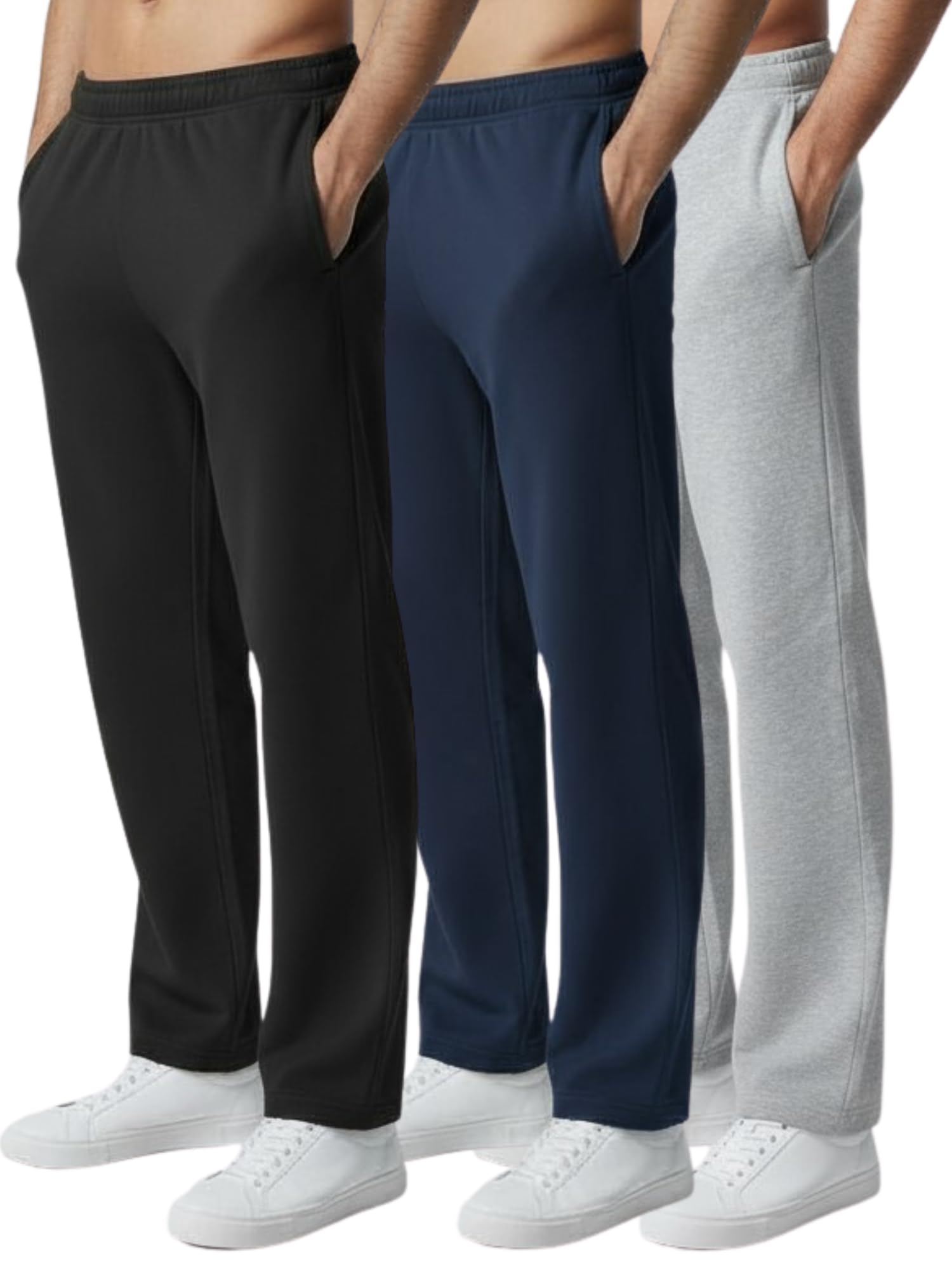 3 Pack Mens Sweatpants, Wide Leg Open Bottom Lounge Sweat Pants for Men