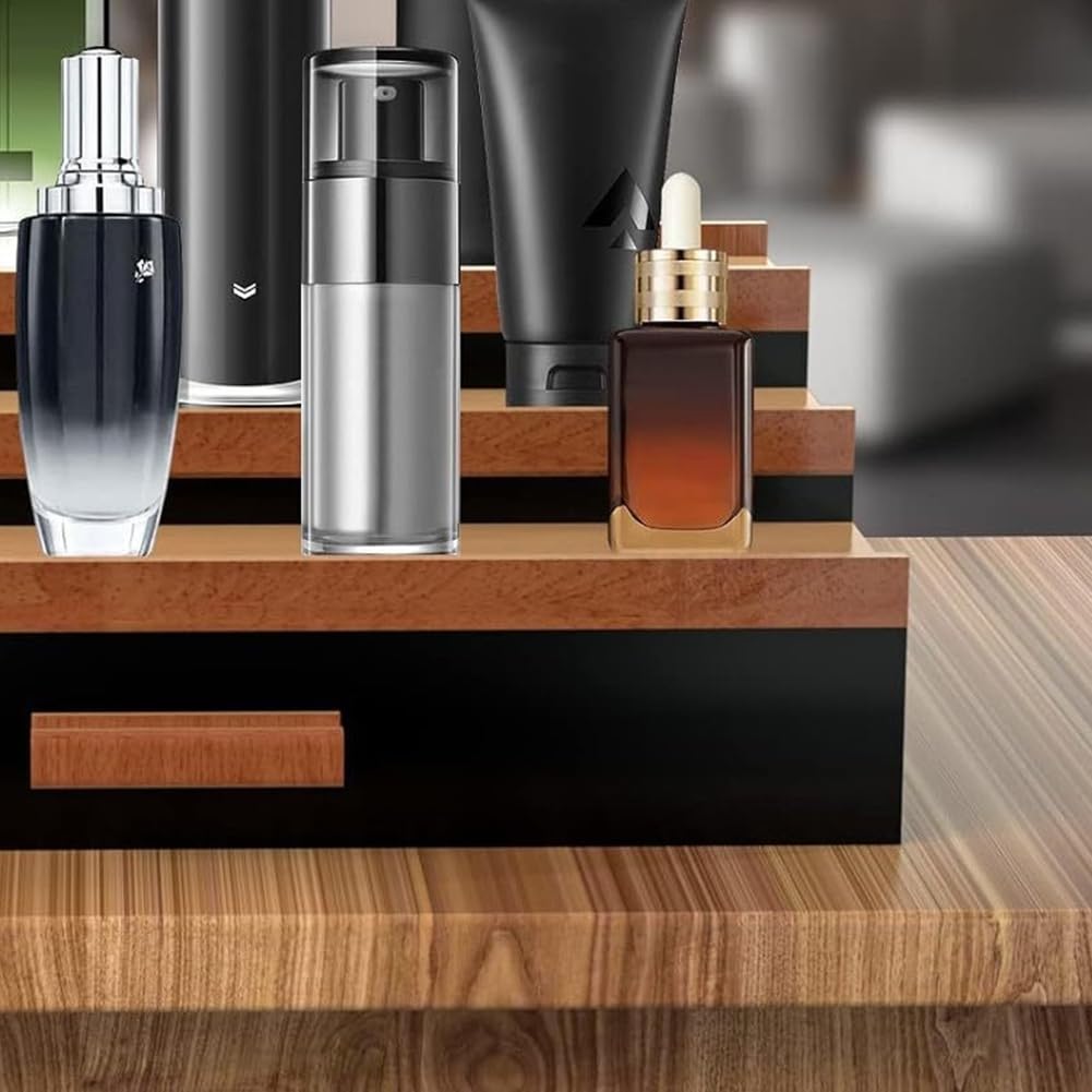 Organizador de perfume para hombres, 3 niveles, caja de almacenamiento de cosméticos, expositor de perfume con cajón oculto, soporte para perfume, estante graduado para joyas de perfume para