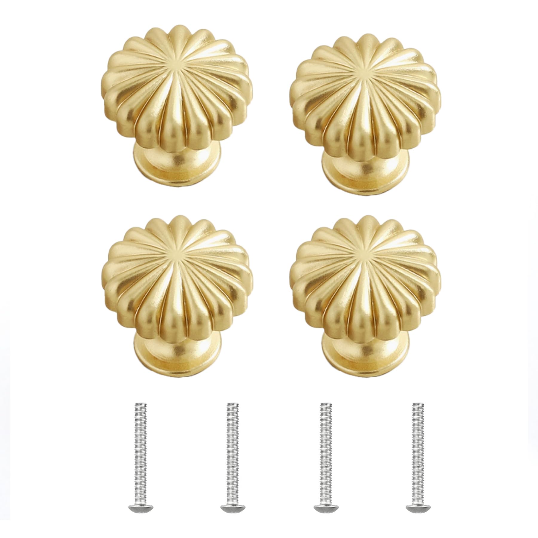 Monsully 4 Pack Gold Cabinet Knobs, Pumpkin-Shaped Brass Handle, Single Hole Round Cupboard Drawer, Single Hole Round Hardware Cupboard Knob with Screws, Furniture Knob for Cabinet Drawer