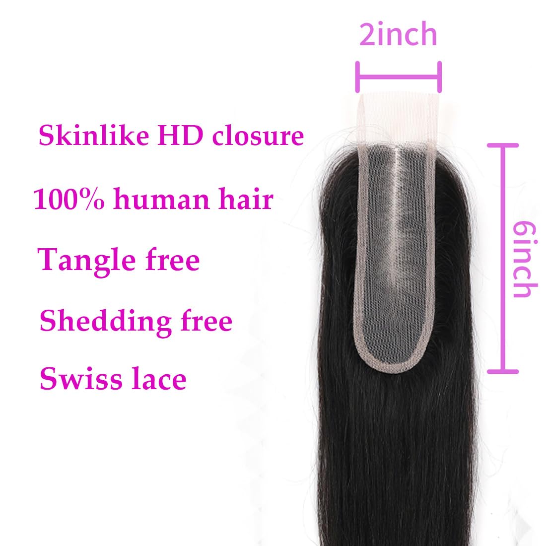 2x6 HD Lace Closure Skinlike 2x6 Human Hair Closure Straight 2x6 Brazilian Virgin Human Hair Kim K Middle Part Closure 2x6 Straight HD Closure 16inch Pre-plucked with Natural Hairline