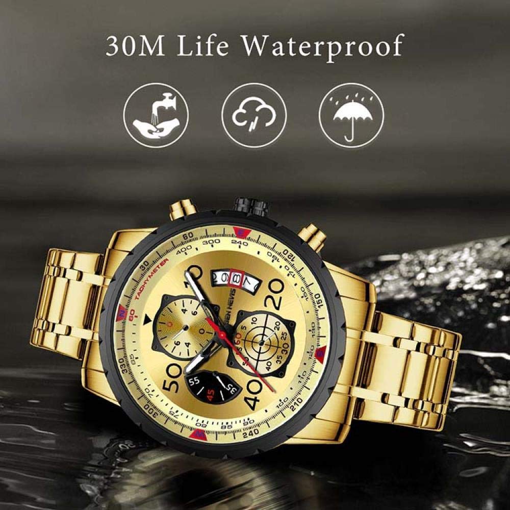 Ourui Orologi Da Polso,Orologio Al Quarzo Con Quadrante Grande A 3 Occhi E 6 Lancette Con Funzione Calendario, Blu Argento