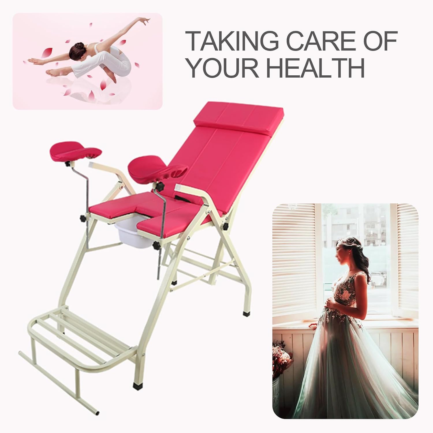 Mesa plegable de examen médico - Cama de examen ginecológico para tratamiento de salud femenina y lavado, equipo médico portátil para clínicas y oficinas