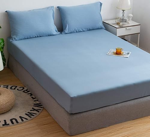 Miniatura 5 de 4U'LIFE Juego de sábanas bajeras y fundas de almohada de microfibra prelavada, súper suave y sedoso, extremadamente suave y cómodo, tela arrugada (1