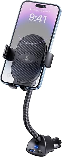 WixGear Soporte para encendedor de cigarrillos, soporte giratorio de 360° para automóvil con doble puerto de carga USB, cuello de cisne ajustable,