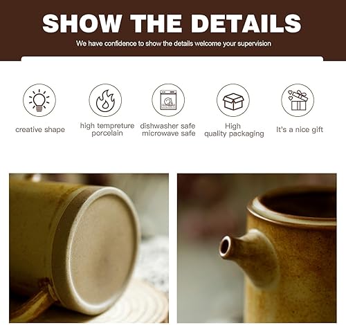 Miniatura 4 de Juego de cafetera de cerámica vintage con 20 filtros de café de papel, para el hogar, cafetería, restaurante, campamento, 15.8 onzas (amarillo)