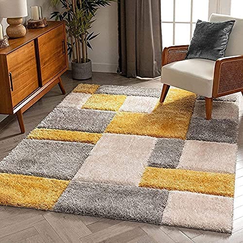HR Carpets_Microfiber Hand Woven Shaggy Carpet with 2 Inch Pile Height for Living Room [Size 6x9 feet].