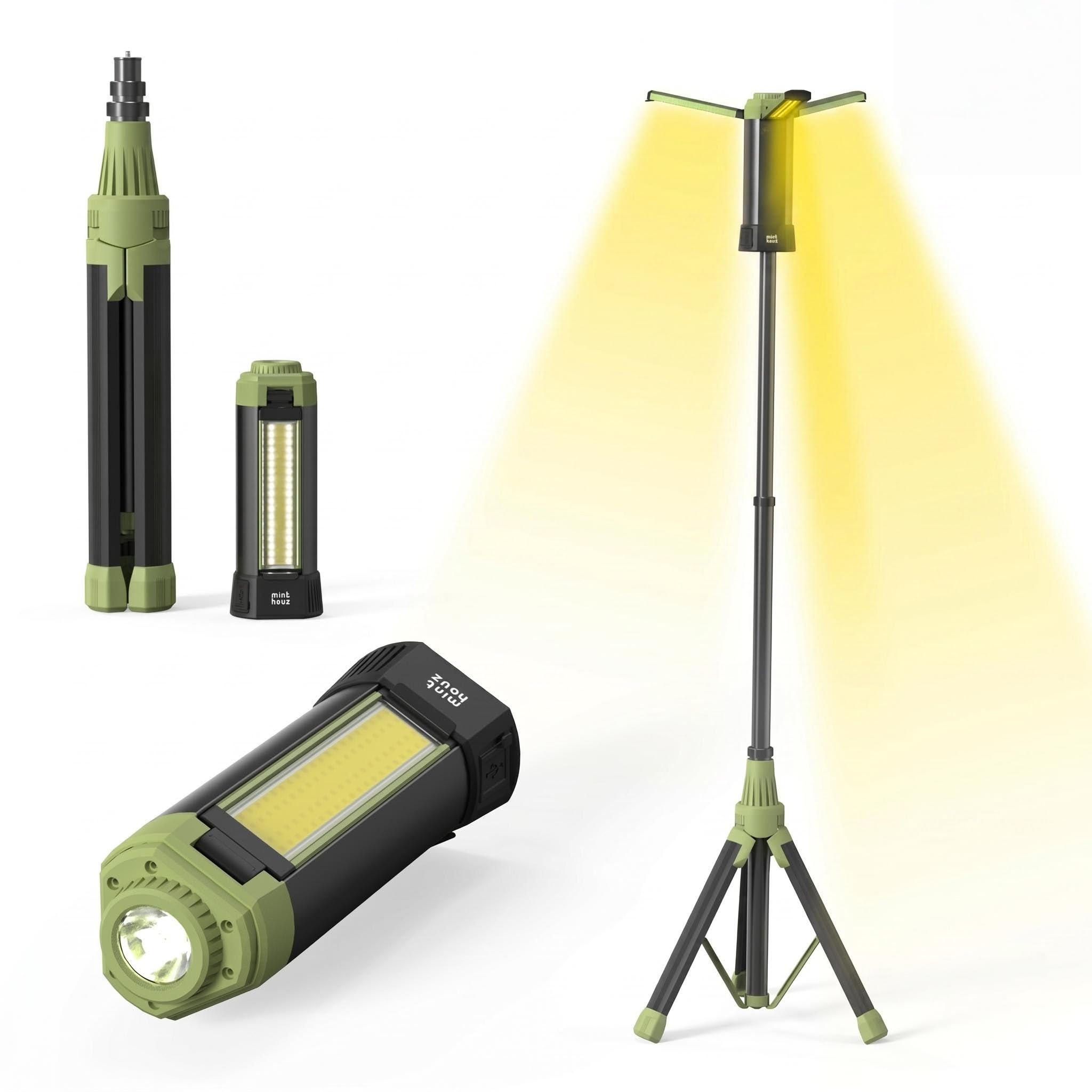 Minthouz Multifunctional Camping Lights, 9000mAh Rechargeable Telescopic Work Light with Stand, Dimmable LED Lights for Outdoor Camping, Fishing, Hiking