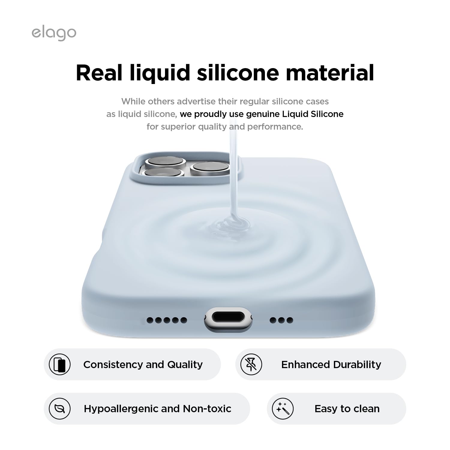 elago Cover Magnetica in Silicone Compatibile con iPhone 16 Pro Cover 6.3 pollici Compatibile con tutti gli accessori MagSafe - Magneti Integrati, Silicone a Presa Morbida, Antiurto (Azzurro)