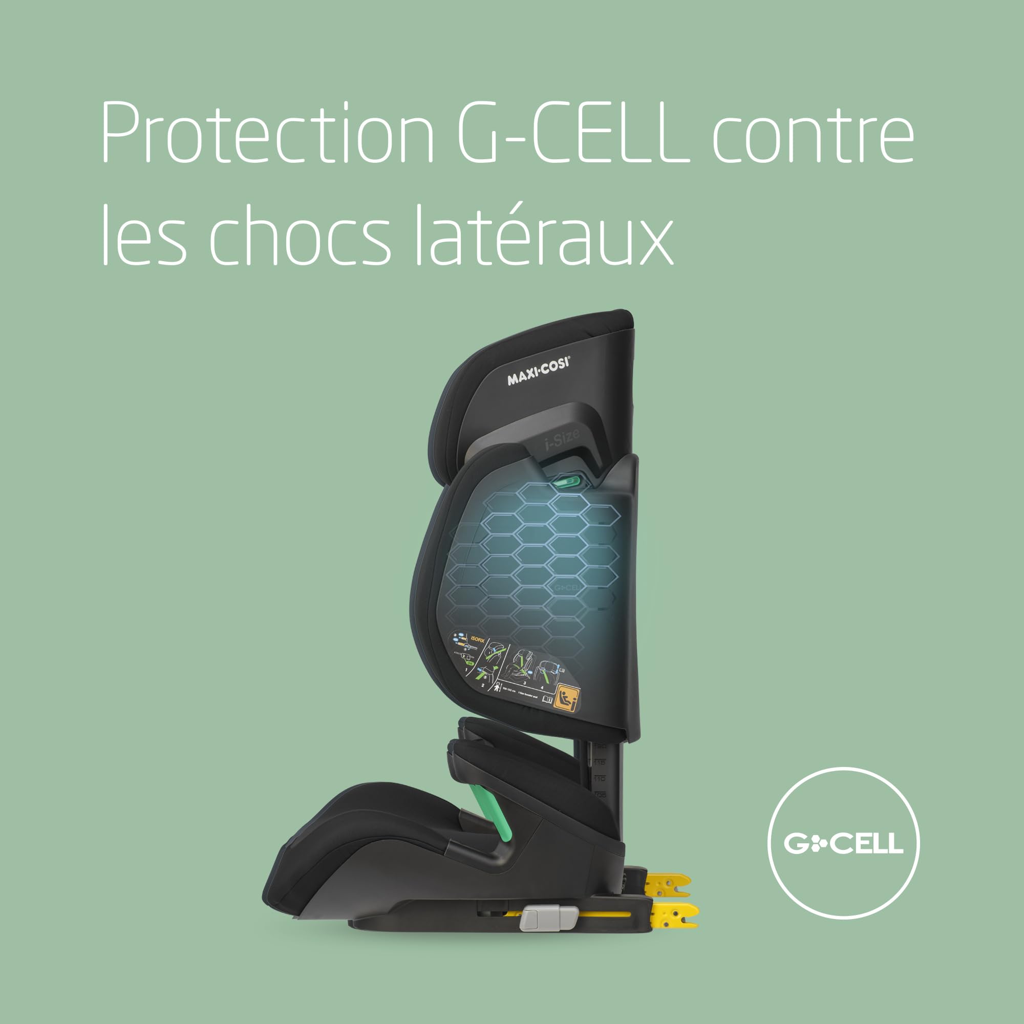 Maxi-Cosi RodiFix M i-Size, Rehausseur Voiture Enfant, 3,5 - 12 ans, 100 - 150 cm, Siège Auto ISOFIX, Protection G-CELL contre chocs latéraux, Hauteur Réglable, Bouclage Rapide & Facile, Basic Black