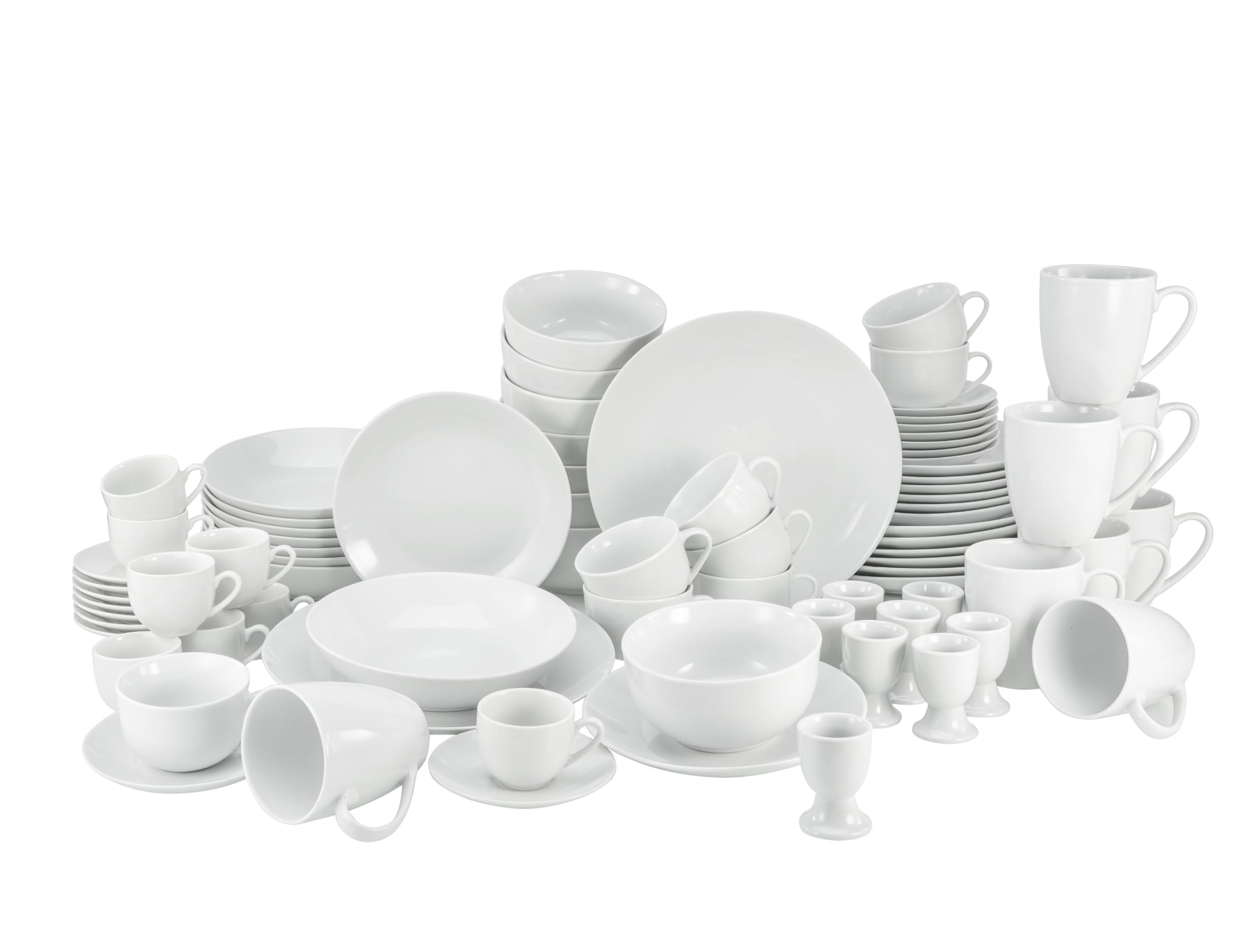CreaTable, 22700, Serie LUNA weiss, 80-teiliges Geschirrset für 8 Personen, Kombiservice aus Porzellan, spülmaschinen- und mikrowellengeeignet, Qualitätsproduktion