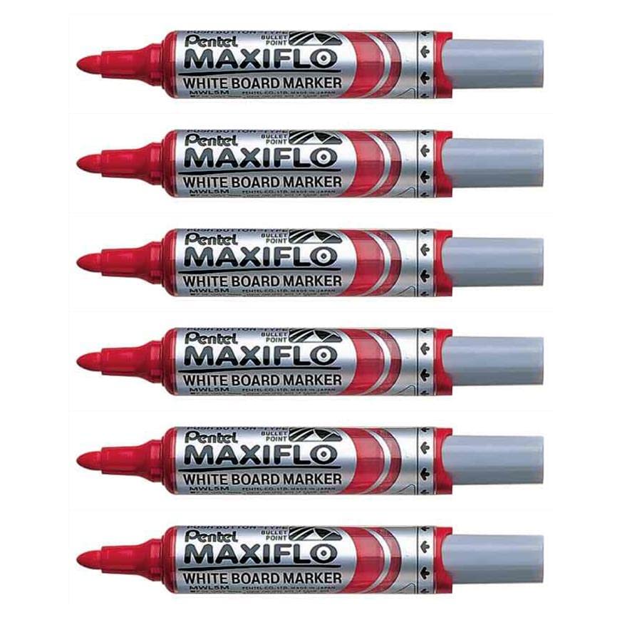 Marqueurs tableau blanc Pentel Maxiflo MWL5M rouge pour cours et réunions