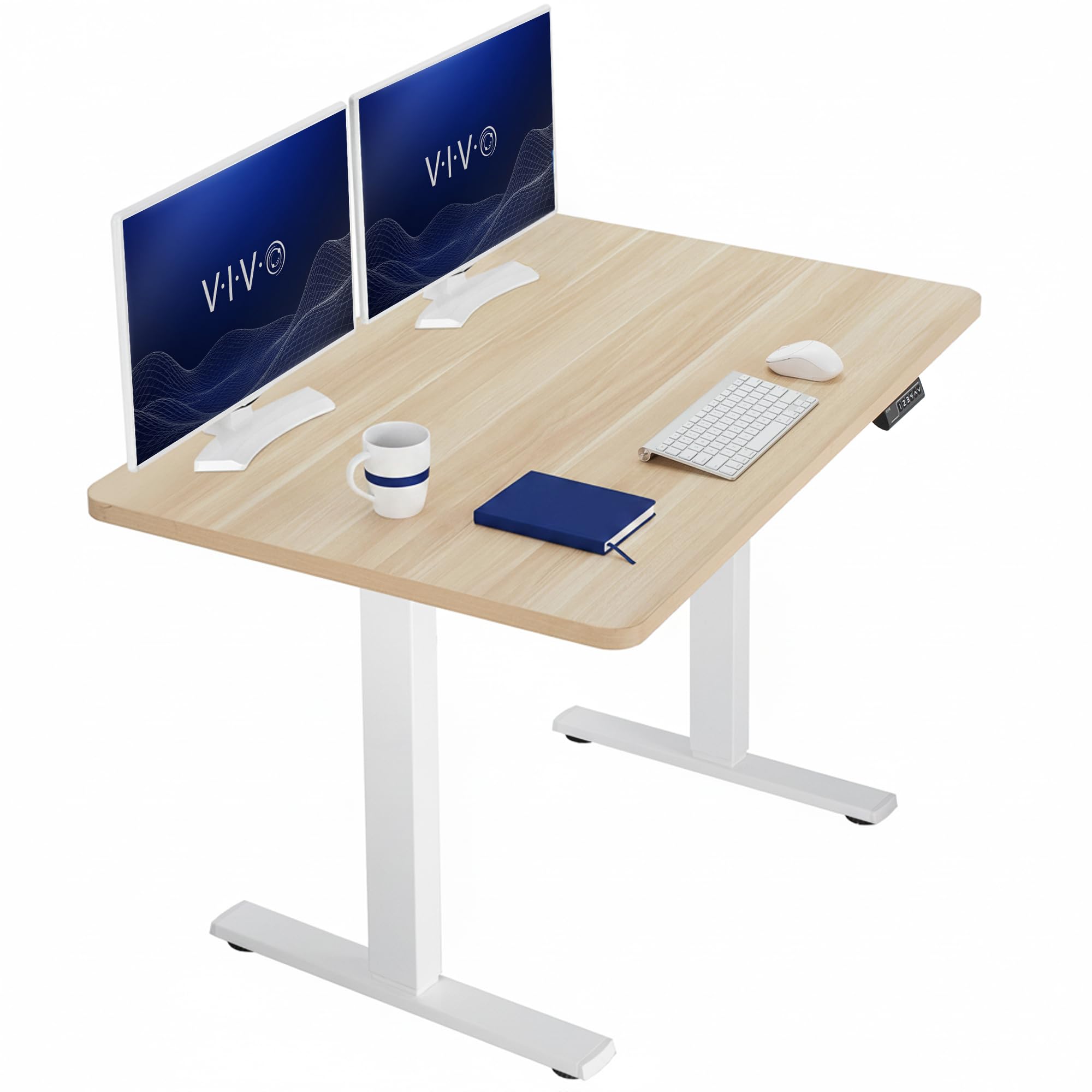 VIVO Electric 48 x 30 in Standing Desk, Memory Height Adjustment, 1B Series, Holds 220 lbs, One-Piece Light Wood Top, White Frame, DESK-KIT-1W5C