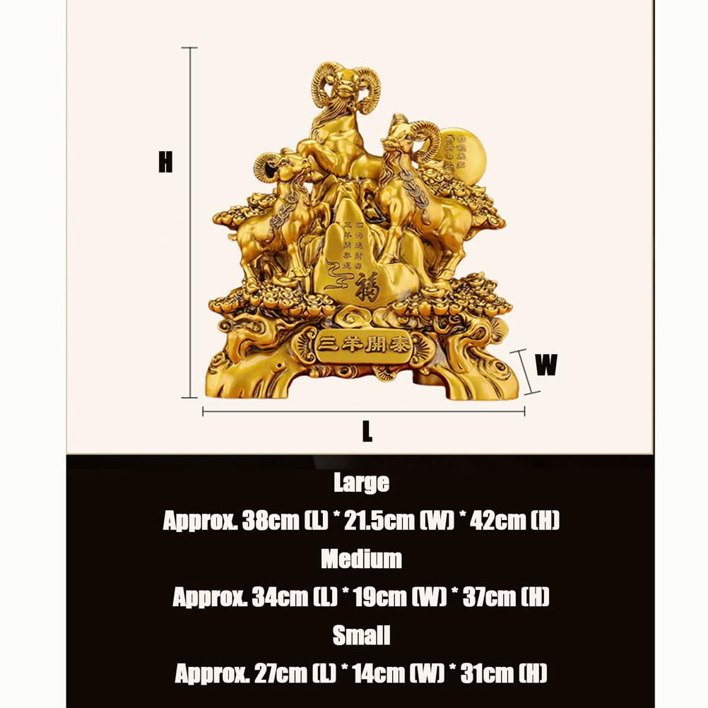 Figurka ze złotego mosiądzu Barany Feng Shui Statua zodiaku Kompaktowa ozdoba na biurko w domu Przynosząca szczęście, dobrobyt i pozytywną energię, aby przyciągnąć szczęście,Medium