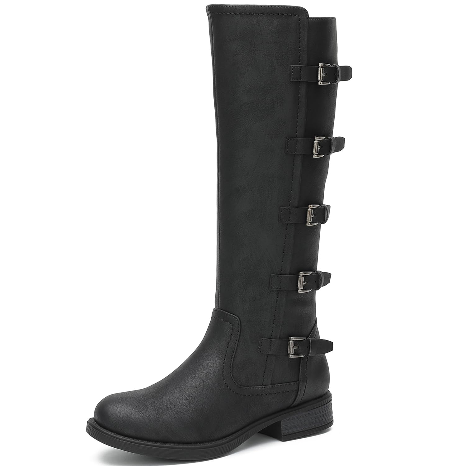 GLOBALWINWomen's Knee High Horse Riding Boots Horseback Riding Tall Boots  for Women with Metal Buckle Side Zipper Chunky Heel