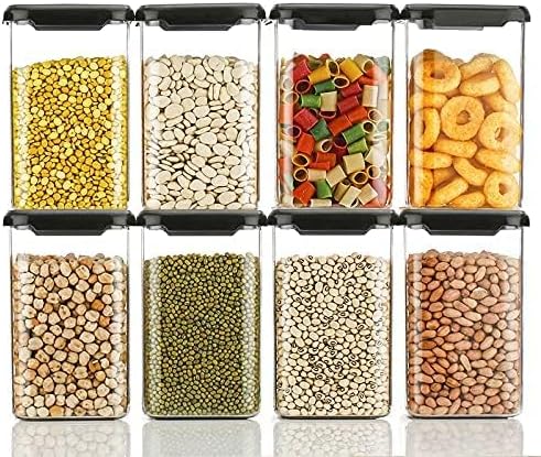 1100 ML Square Plastic Storage Jar and Container | Air Tight Containers For Kitchen Storage Set | Pantry Organization | Storage Box Lid Food Rice Pasta Pulses Container | Container Sets (08)