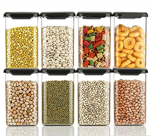 Kitchwell 1100 ML Square Plastic Storage Jar and Container | Air Tight Containers For Kitchen Storage Set | Pantry Organization | Storage Box Lid Food Rice Pasta Pulses Container | Container Sets (08)