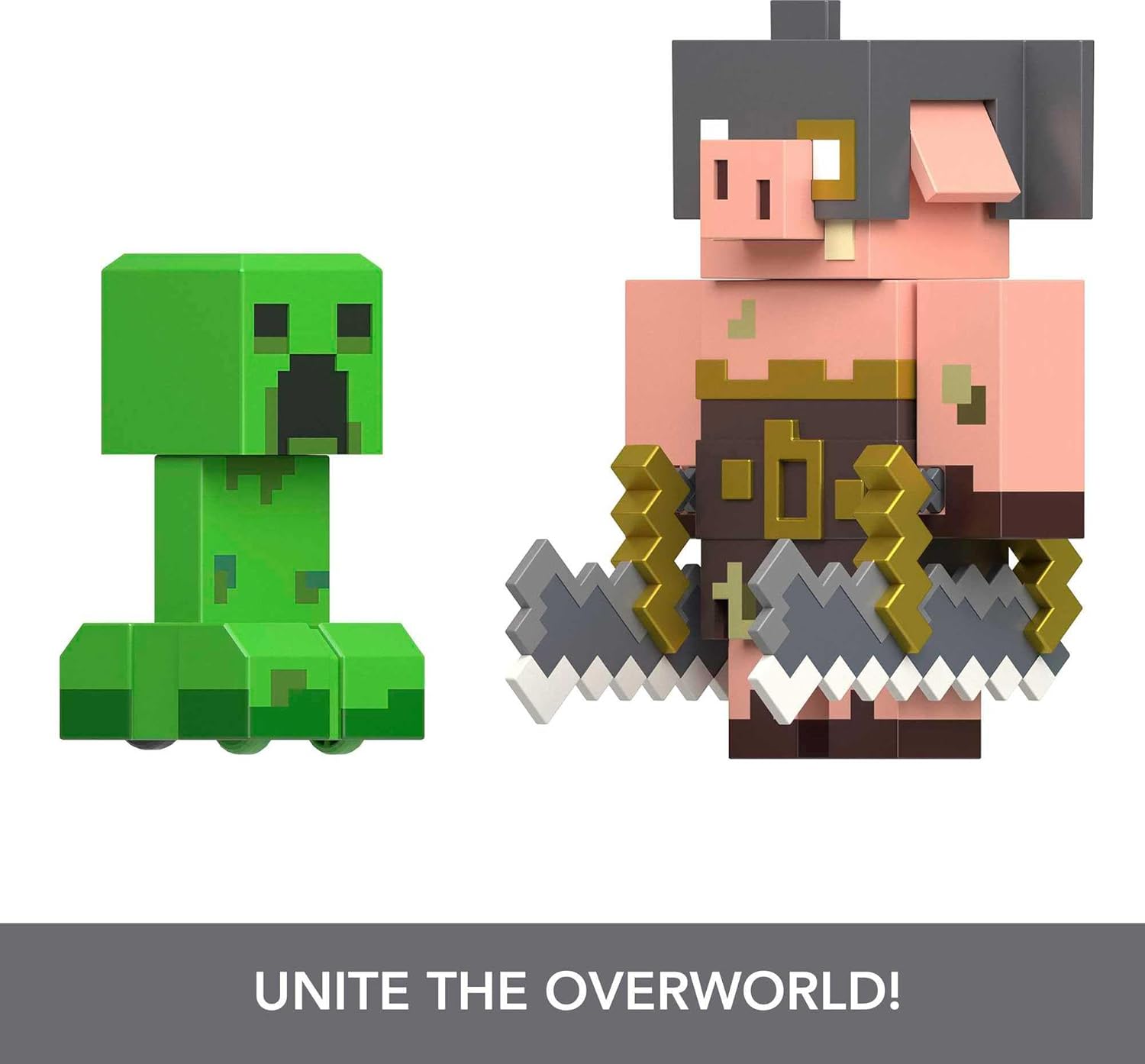 Mattel Minecraft Legends Action Figure 2-Pack, Creeper vs Piglin Bruiser Set, Attack & React Collectible Toys, 3.25-inch Scale