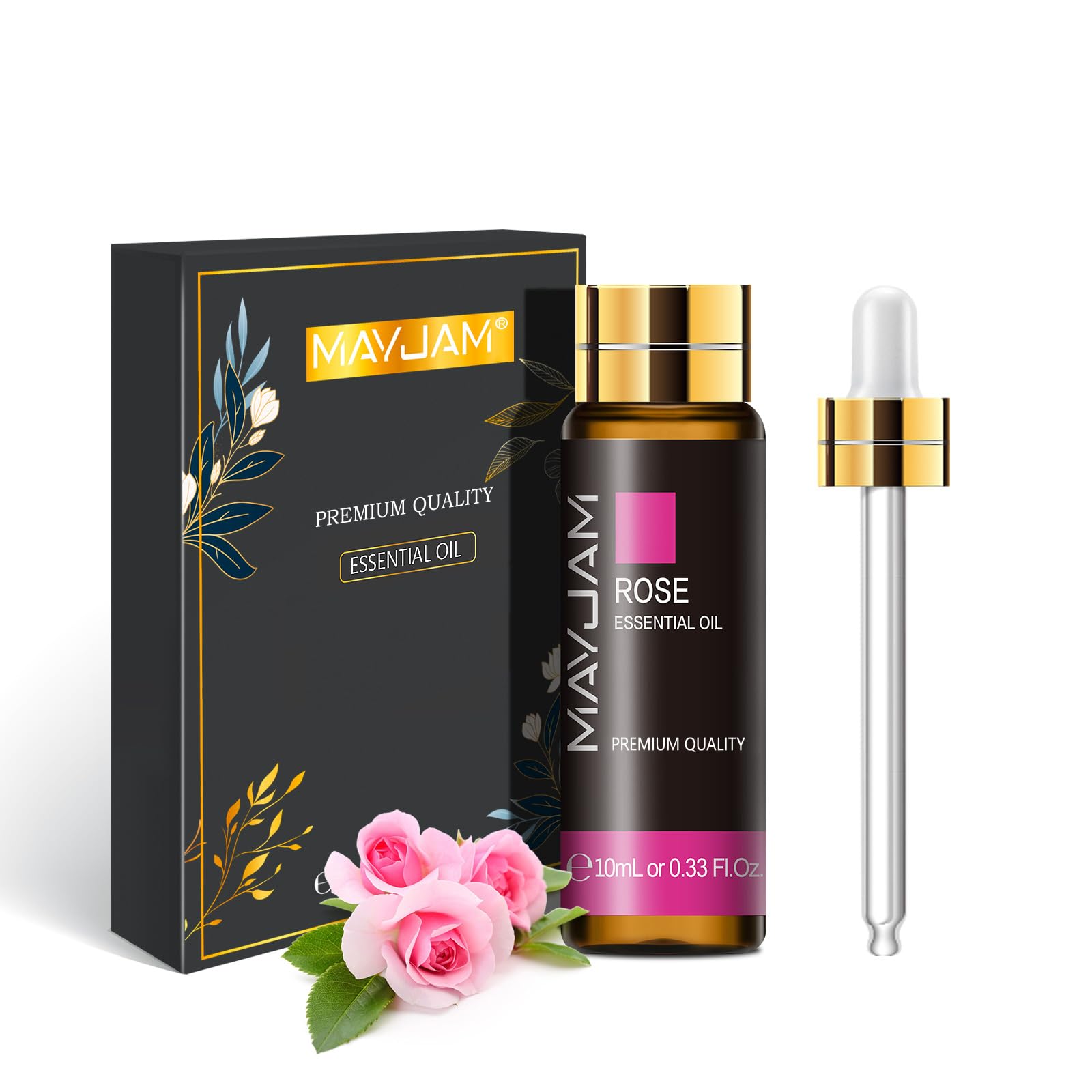 MAYJAM Rose Essential Oil 10ML - Pure, Undiluted - Premium Quality Essential Oils with Glass Dropper - for Diffuser and DIY Candle Making