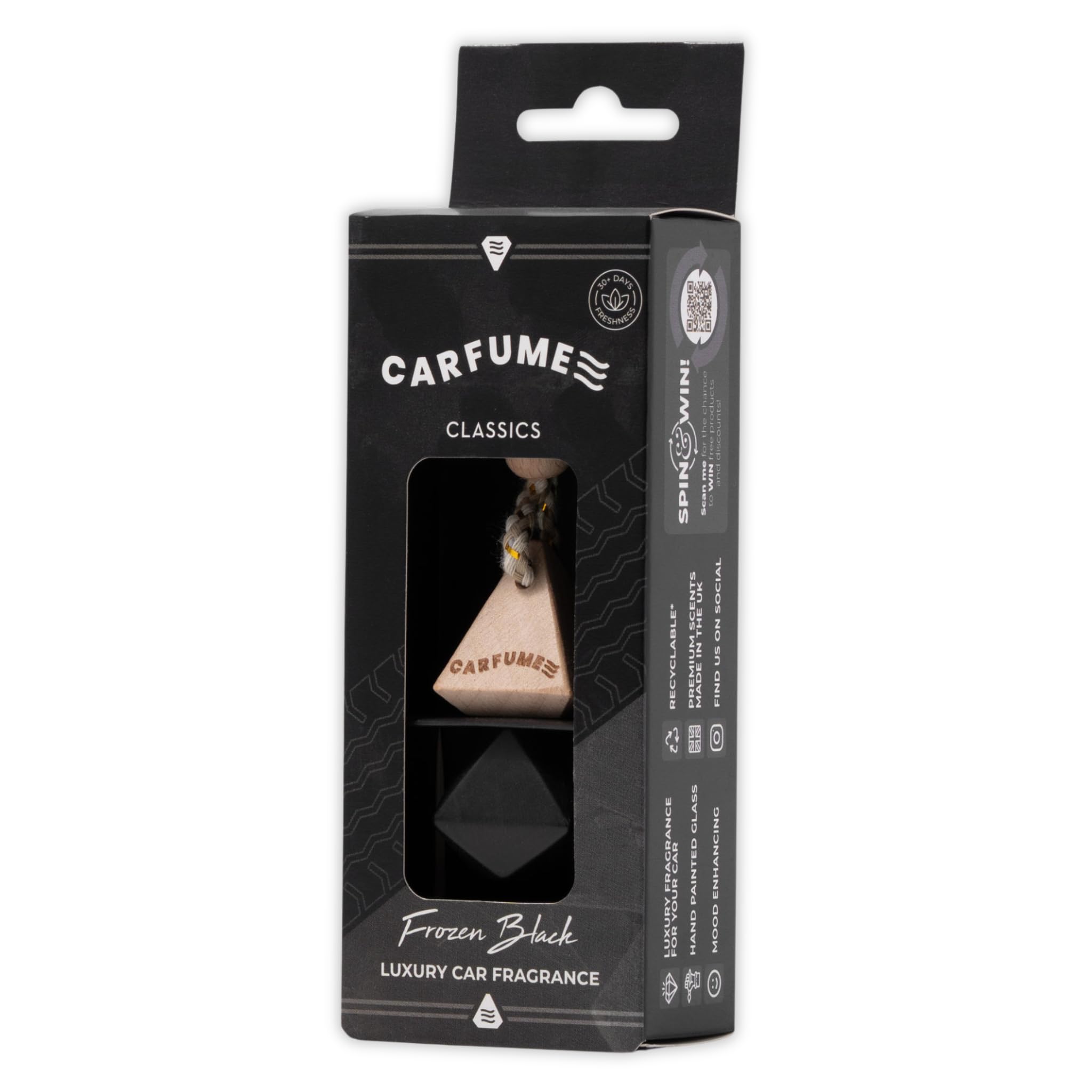 Carfume Classic Frozen Black Car Air Freshener | Premium Ice, Citrus & Woody Fragrance | Luxury Unisex Recyclable Scented Diffuser - Odour Eliminator - UK Made Car Accessories