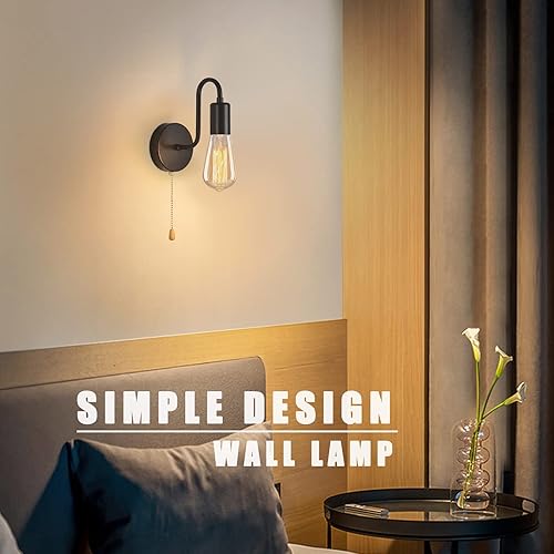 Miniatura 7 de Juego de 2 lámparas de pared con cadena de tracción vintage JZCDR, apliques de pared cableados con interruptor de encendidoapagado, lámparas de