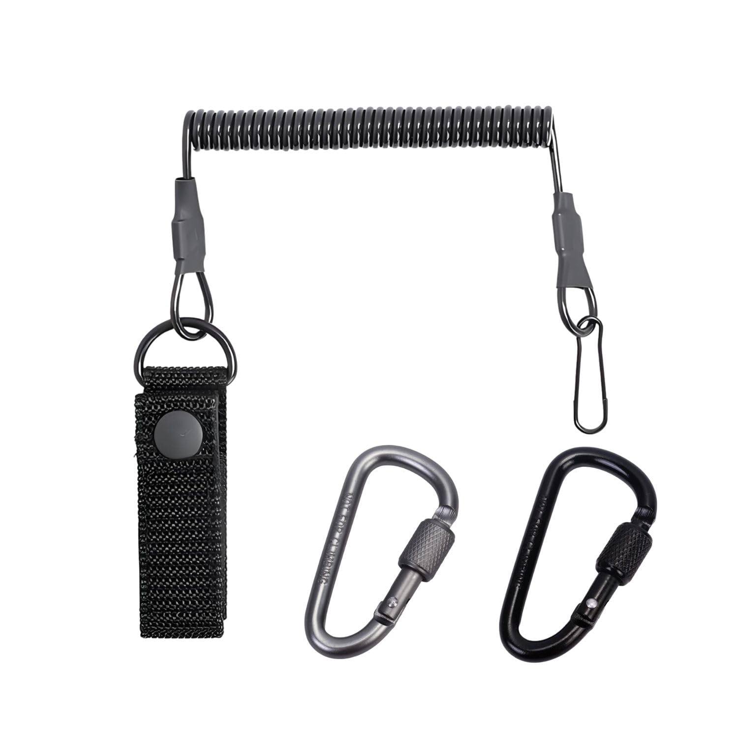 Cordon Tactique Spiralé Élastique 100 Cm - 2 Mousquetons | Paracord Pour Lampe, Clés, Pêche, Camping