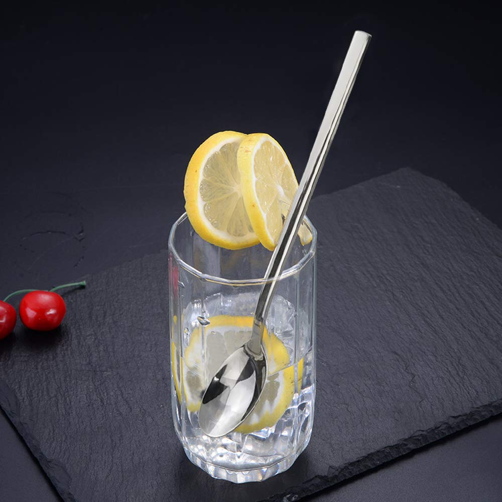 Lot De 12 Cuillères à Cocktail Longues 21 Cm - Acier Inoxydable - Mélangeur Bar/Milkshake - Poli Miroir