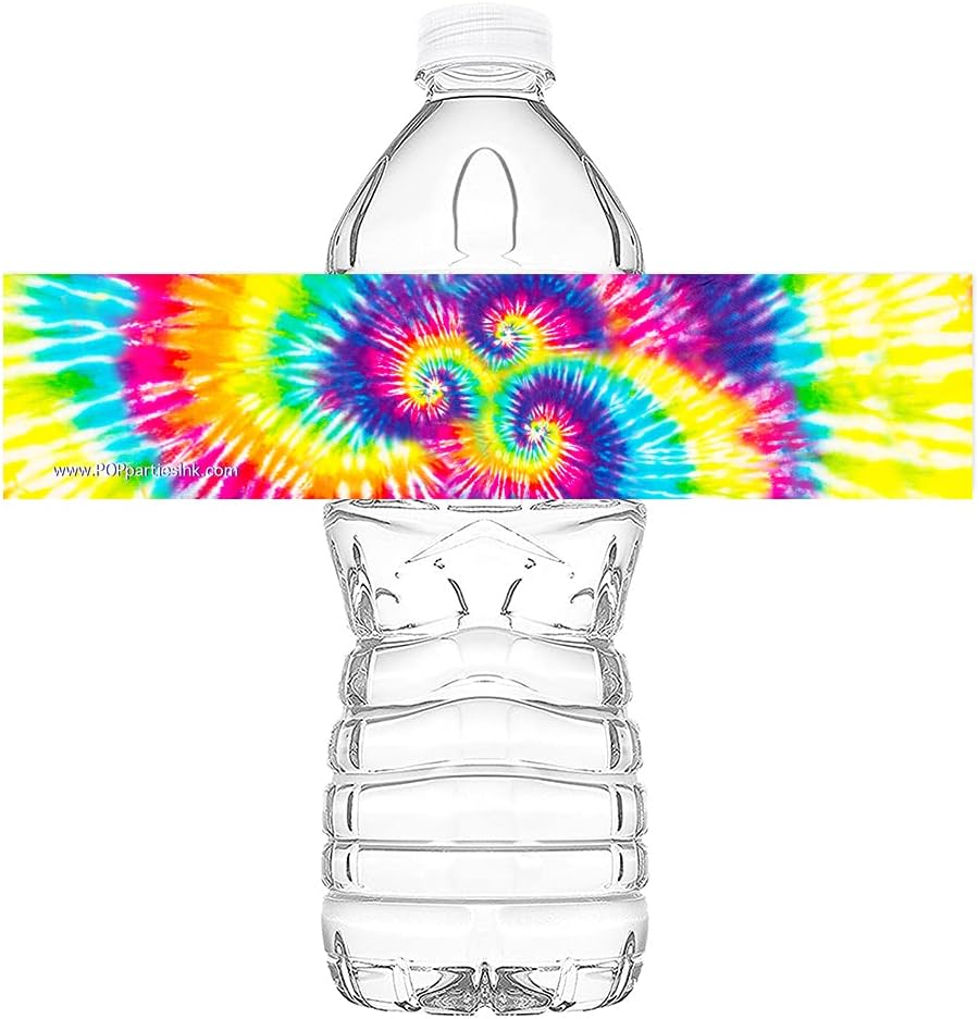 Tie Dye Waterproof Bottle Labels - 20 Bottle Labels - Tie Dye Party Decorations - Tie Dye Party Supplies - Rainbow Party Decorations - Rainbow Party Supplies - Rainbow Bottle Labels - Classic Bottle