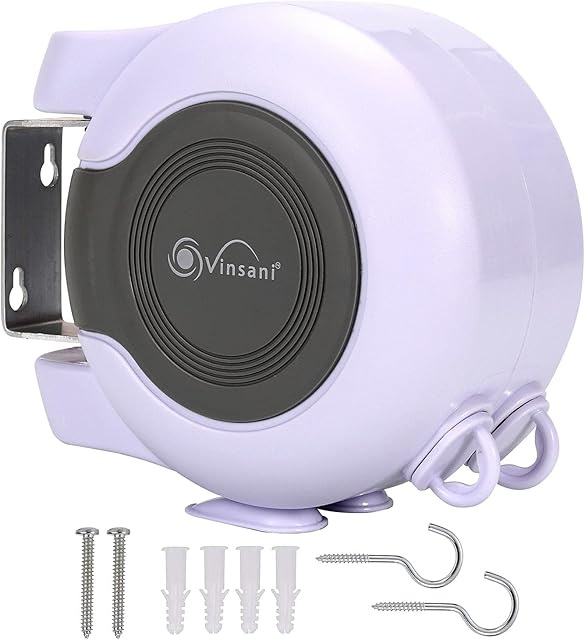 Vinsani 30 metre Retractable Reel Clothes Lines Washing Line with Twin Cable - Wall Mounted Heavy Duty Clothes Dryer 2 x 15m Lines of Drying Space, White