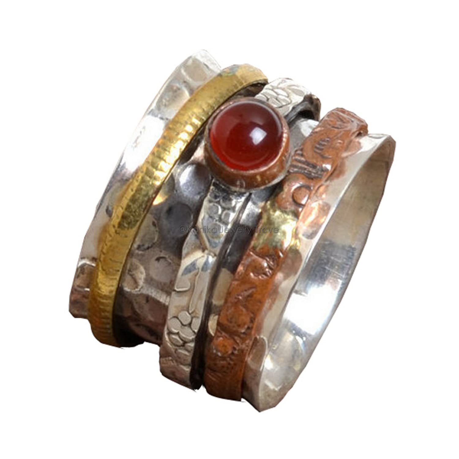 Red Onyx Anxiety Ring for Meditaion, Carnelian 925 Sterling Silver Band, Brass and Copper Spinner Ring for Women, Gift Ring for Mother's Day