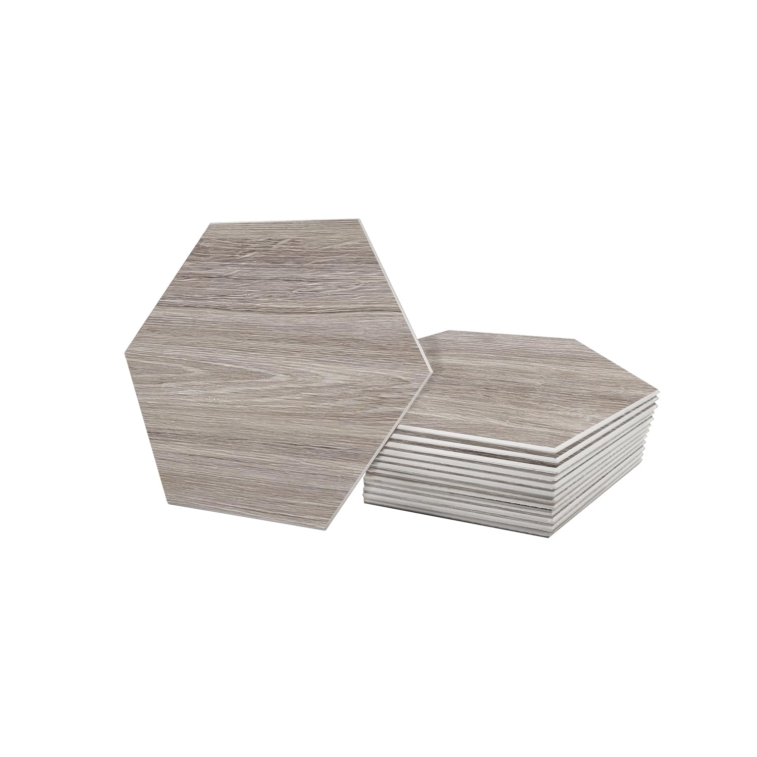 Avant Decor | 30 Tiles | Stone Composite Hexagon Wood Grain | Peel and Stick Kitchen Backsplash Tiles | Stick On Wall Tiles | Easy DIY Installation | 6” x 6.9”
