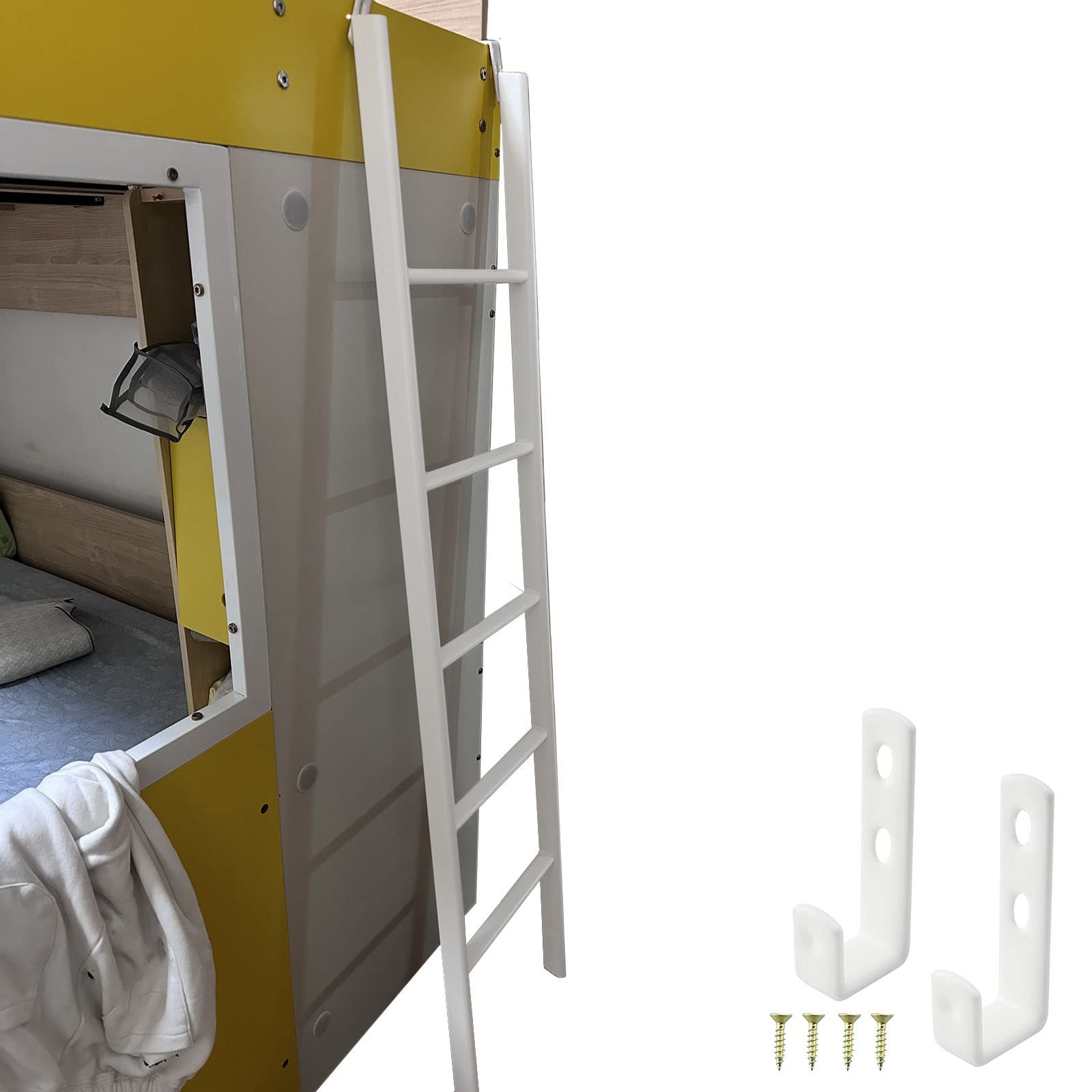 Escalera para litera superior blanca de 175 cm con ganchos para fijación estable