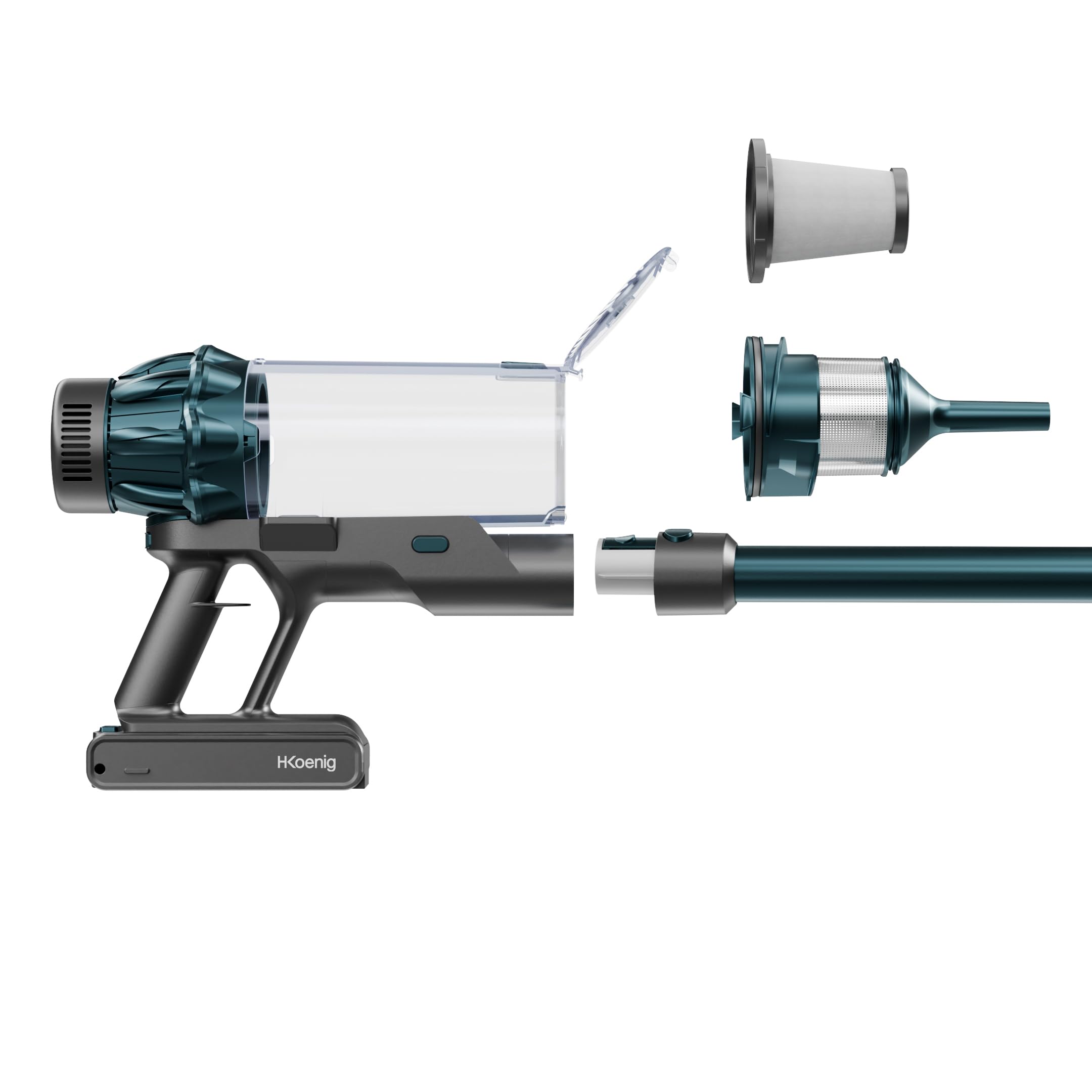 H.Koenig - Aspirador 2 en 1 inalámbrico UPX32, Autónomo hasta 50 min, 3 velocidades de aspiración, 400W, Ligero y Compacto, 4 Accesorios incluidos, Cepillo led, Azul