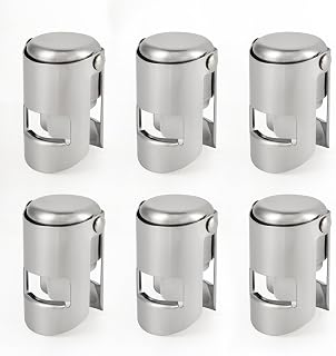 I-MART 6-Pack Stainless Steel Champagne Stoppers for Prosecco, Sparkling Wine - Preserve Fizz & Freshness