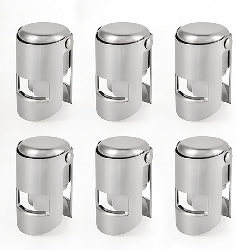 I-MART Paquete de 6 tapones de champán de acero inoxidable, Prosecco, tapón para botella de vino espumoso, corcho