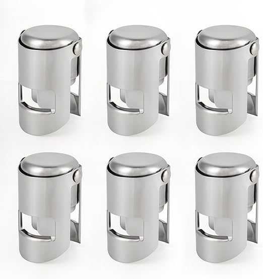 I-MART Pack of 6 Stainless Steel Champagne Stoppers, Prosecco, Sparkling Wine Bottle Stopper, Cork