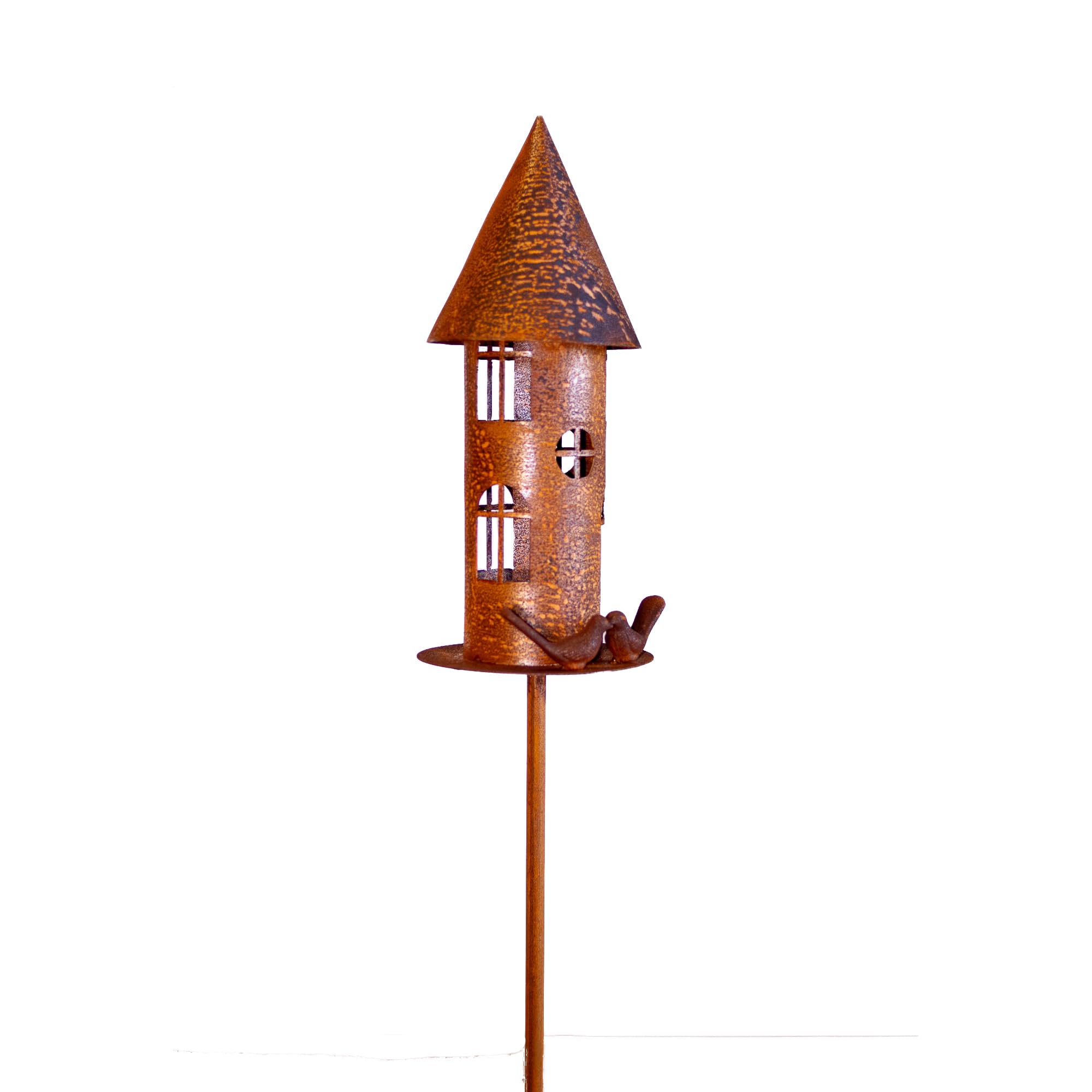 Edelrost Garten Deko Vogelhaus Gartendekoration Naturrost rostige Dekoration Gartenstecker Beetstecker Topfstecker Kerzenhalter Vogelfutterhaus Futterhaus mit Vögeln