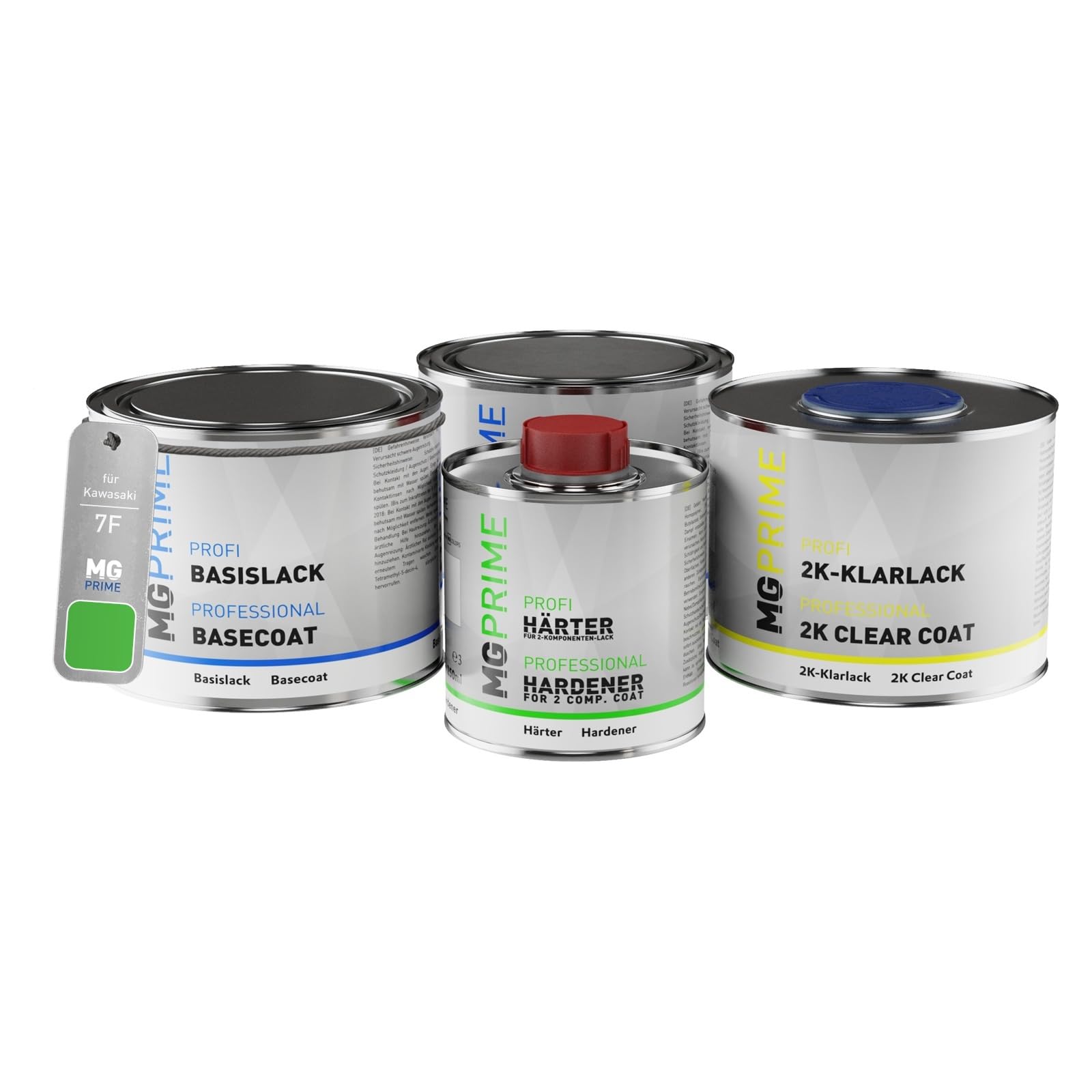 MG PRIME Motorcycle paint Can set for Kawasaki 7F Lime Green Primer base coat 2K clear coat hardener ready-to-spray 1.75l