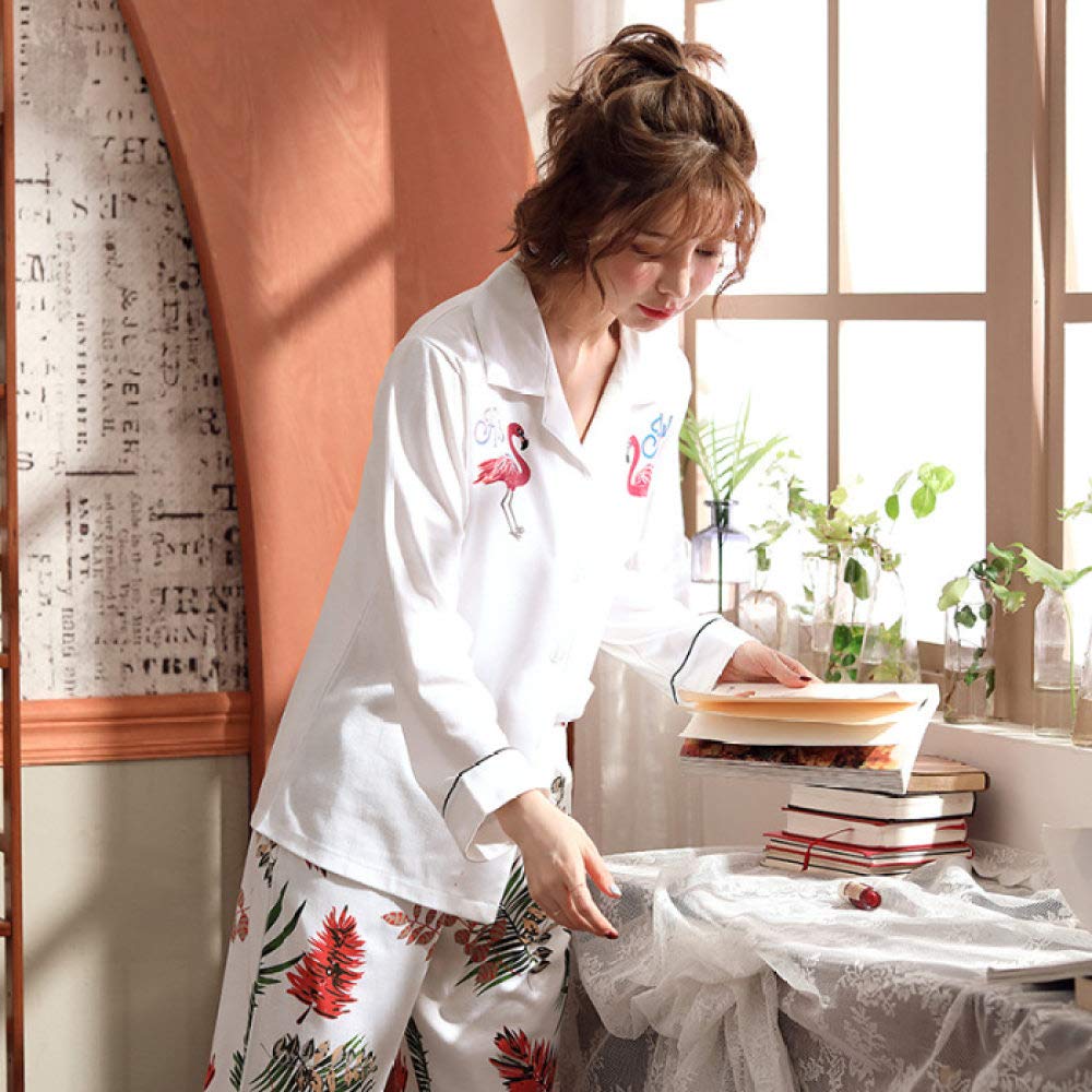 Conjunto De Pijamas De Mujer,Conjunto De Pijama De Algodón Suave Con Estampado De Hojas De Palmera Pijama Con Botones Y Cuello Vuelto Top & Bottoms Ropa De Dormir Informal De Manga Larga Ropa De Dor