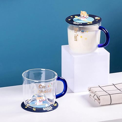 Miniatura 6 de Zappazoso Bonita taza de café de cristal con tapa de silicona Kawaii Cat para café, té, leche, decoración estética de habitación, regalo divertido
